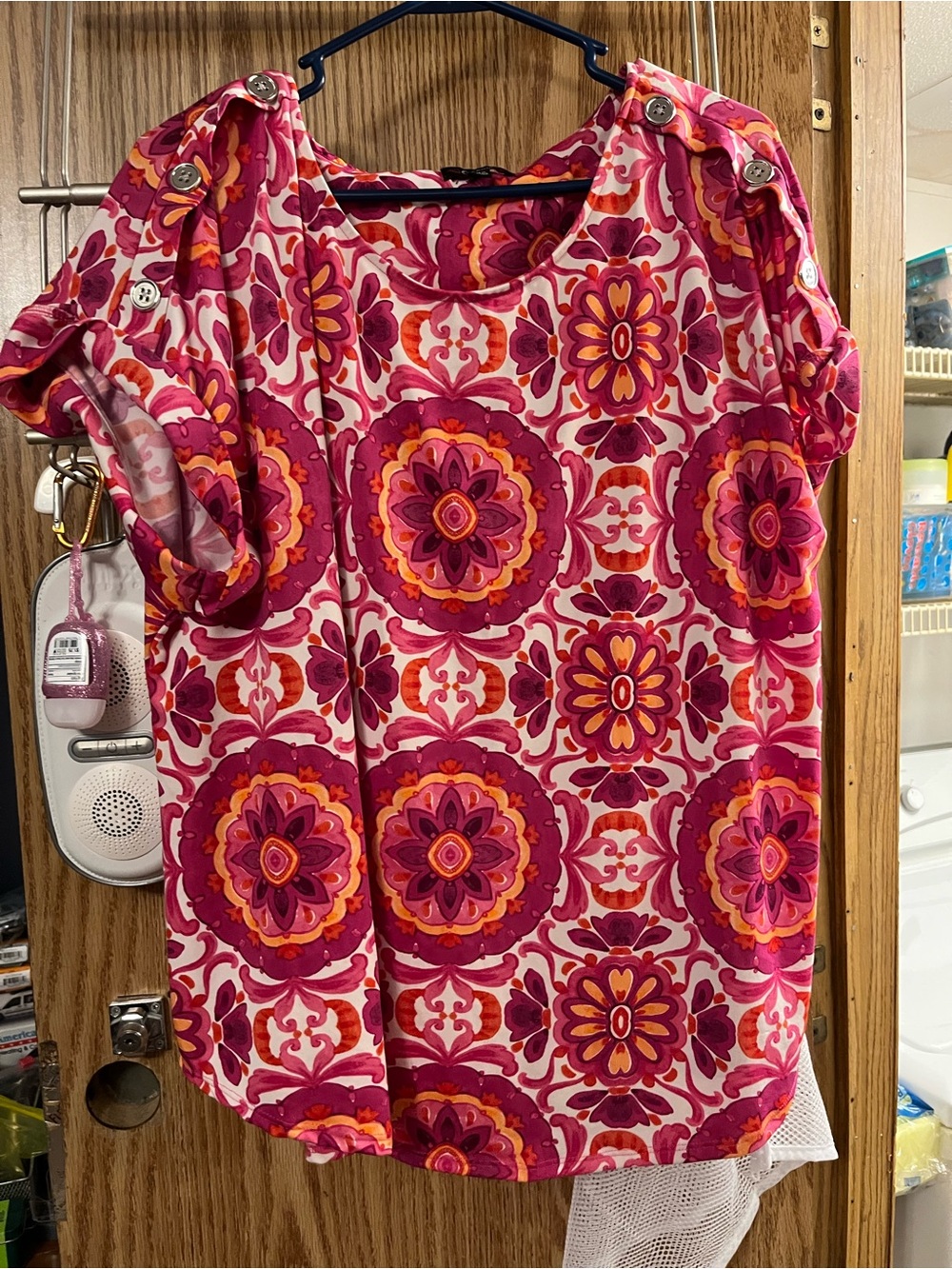 Women's Pink Floral Medallion Short Sleeve Top